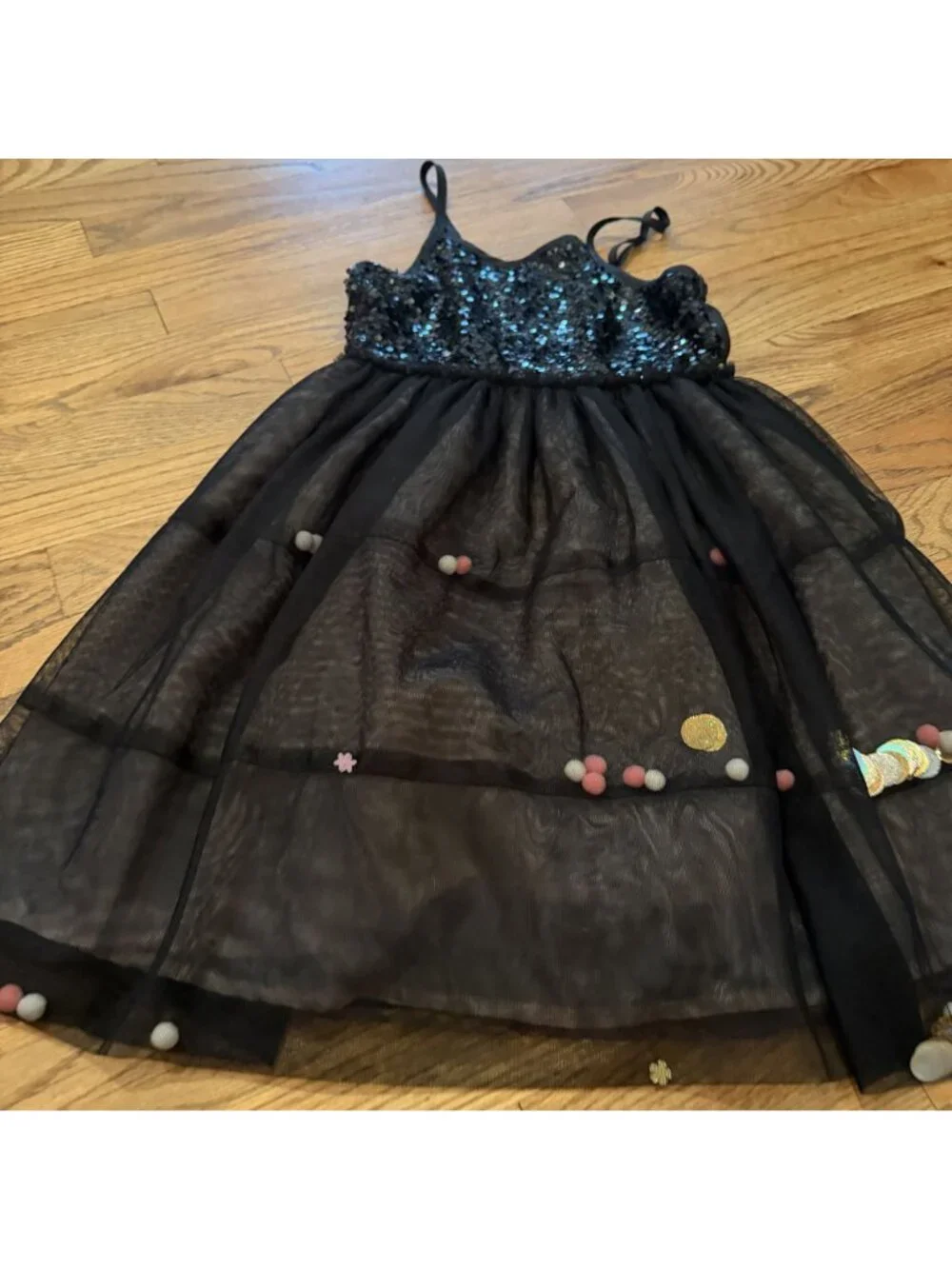 Cat & Jack Girls Black Sequin Party Dress Size M 7/8